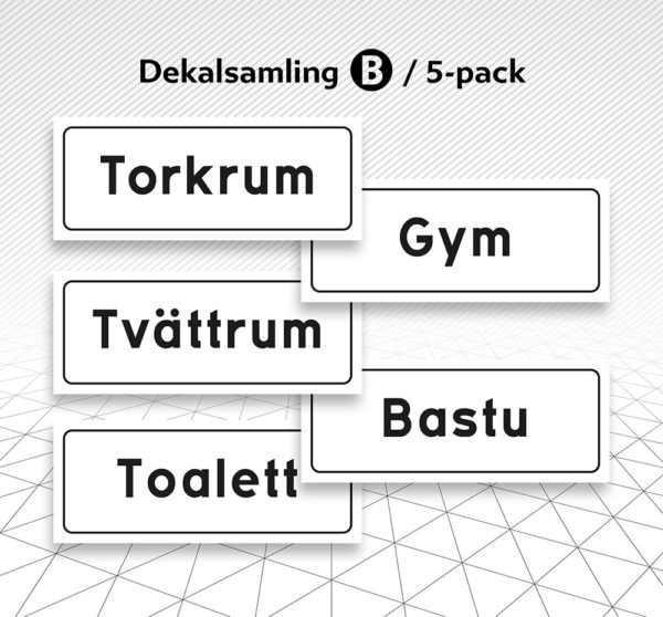 Dekal skylt samling B 5-pack Åtta.45 Tryckeri